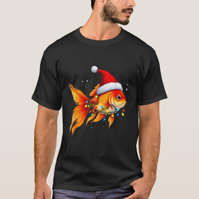 Goldfish Santa Hat Lights Christmas Cute Xmas Paja T-Shirt (Front)