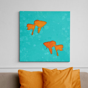 Goldfish silhouettes in turquoise water Canvas Print