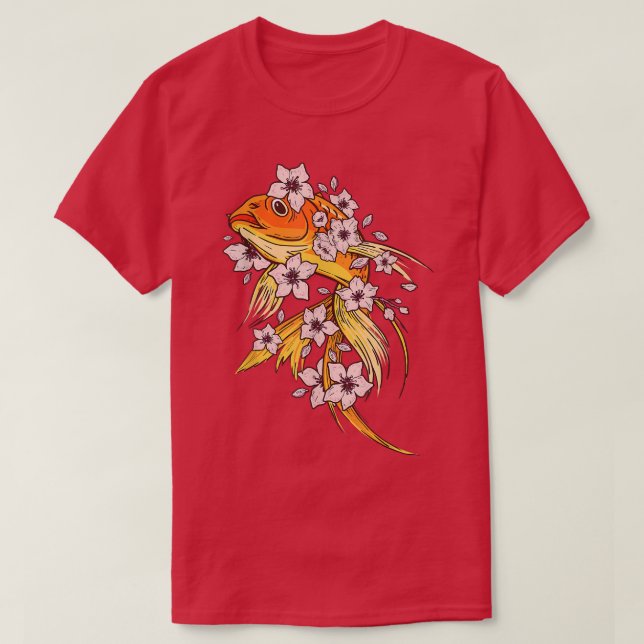 Goldfish with funny goldfish and cherry blossoms a T-Shirt (Design Front)