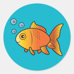 Goldfish with Heart Bubbles Classic Round Sticker