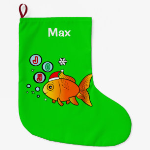 Goldfish with Santa Hat and Bubbles of Joy Large Christmas Stocking