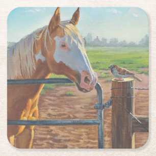 Goldie and the Sparrow Horse Paper Coaster