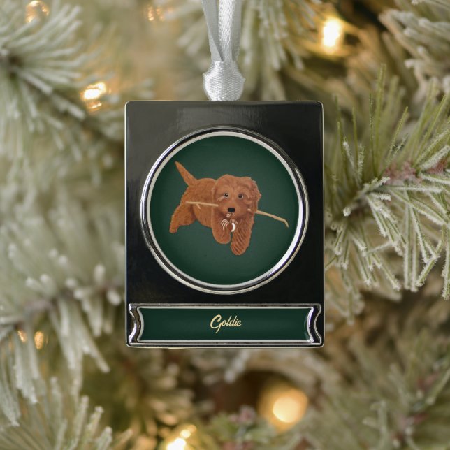 Goldie Doodle Silver Plated Banner Ornament (Tree)