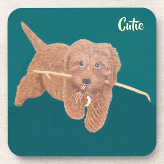 Goldie Doodle Teal Beverage Coasters