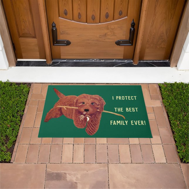 Goldie Golden Dog Green Doormat (Outdoor)