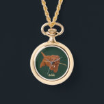 Goldie Golden Doodle Necklace<br><div class="desc">A necklace watch with cute Golden Doodle images. The text may be personalised. Original artwork by WB.</div>