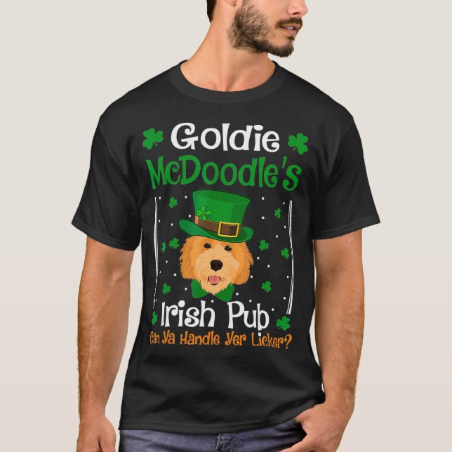 Goldie McDoodles Irish Pub Goldendoodle St Day T-Shirt (Front)