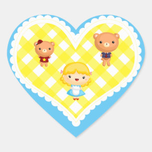 Goldilocks and the Three Bears on Yellow Gingham Heart Sticker