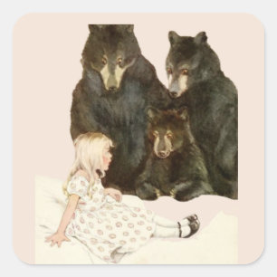 Goldilocks & the 3 Bears Vintage Illustrations Square Sticker