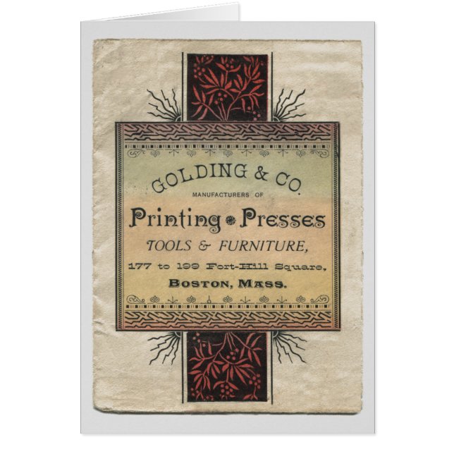 Golding 1887 letterpress printing press card (Front)