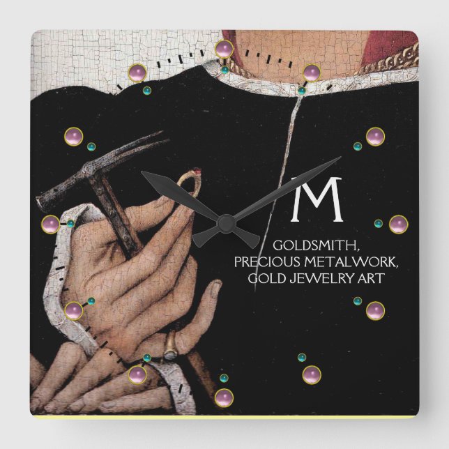 GOLDSMITH,PRECIOUS METALWORKER,GOLD JEWELRY ART SQUARE WALL CLOCK (Front)