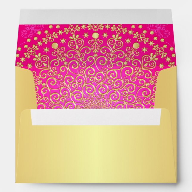 Goldtone and Pink Scrolls A7 Envelope for 5x7s (Back (Bottom))