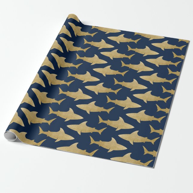 Goldtone Shark Wrapping Paper (Unrolled)