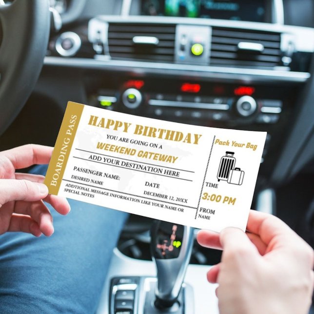 GoldWeekend Getaway Birthday Boarding pass Ticket  Invitation (Creator Uploaded)