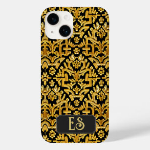 Goldwork Embroidery - Gold on Black Damask custom Case-Mate iPhone 14 Case