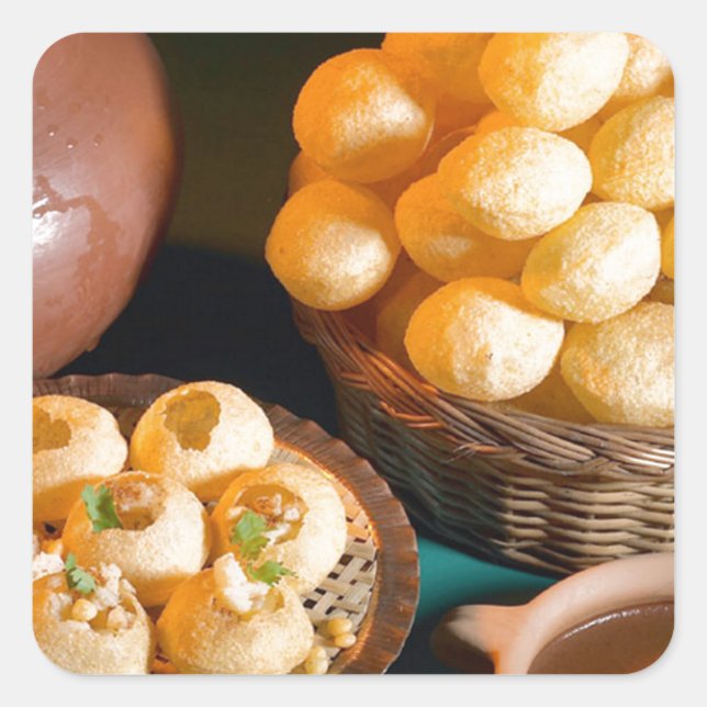 GOLE GAPPAY Panni Puri Indian Cuisine Snack Square Sticker (Front)