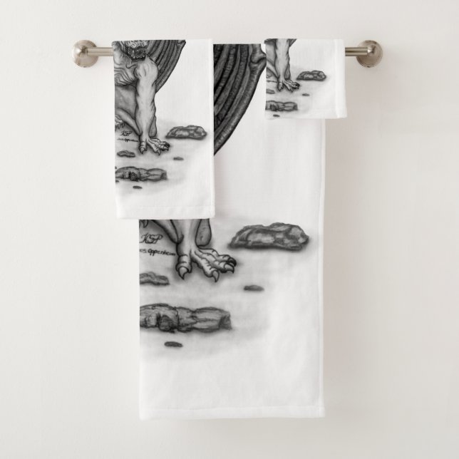 Golem Gargoyle Bath Towel Set (Insitu)