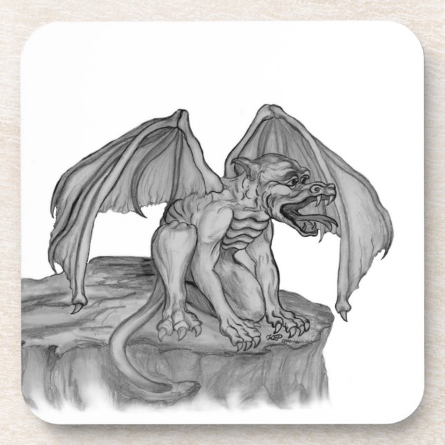 GOLEM - Gargoyle black-and-white Design Coaster (Front)