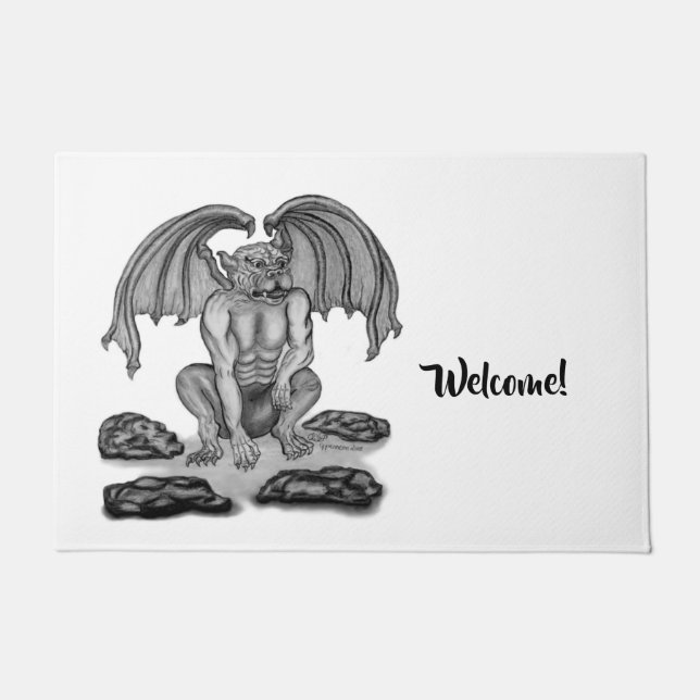 Golem Gargoyle , Black and White design Doormat (Front)