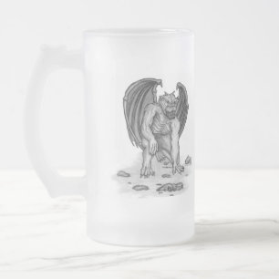 Golem Gargoyle black and white Design Frosted Glass Beer Mug