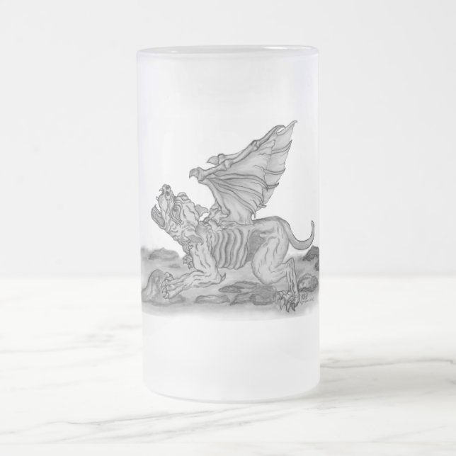 GOLEM Gargoyle Black and white design Frosted Glass Beer Mug (Center)