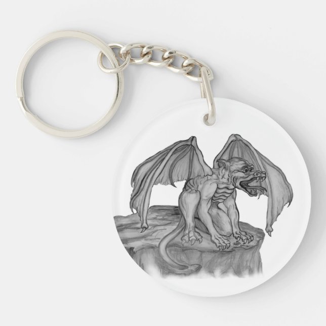 GOLEM - Gargoyle black-and-white Design Key Ring (Front)