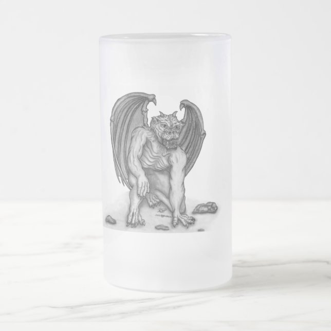 Golem Gargoyle Frosted Glass Beer Mug (Center)