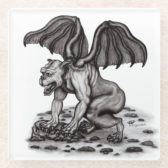 Golem Gargoyle Glass Coaster (Front)
