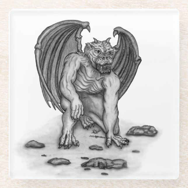 Golem Gargoyle Glass Coaster (Front)