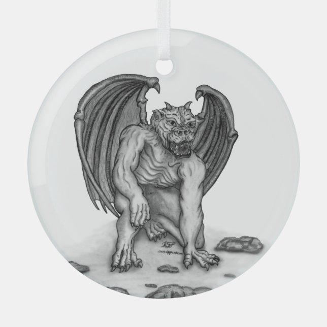 Golem Gargoyle Glass Tree Decoration (Front)