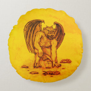 Golem Gargoyle Round Cushion