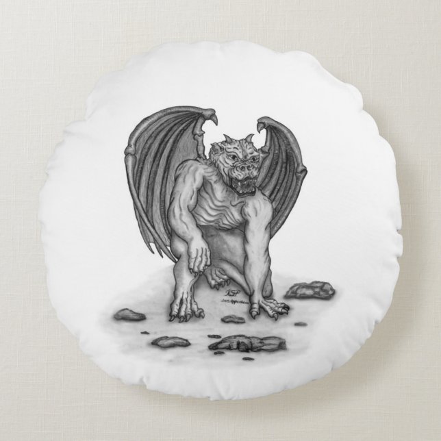 Golem Gargoyle Round Cushion (Front)