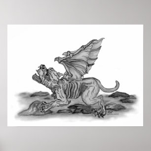 Golem - Gargoyle schwarz-weiß design Poster