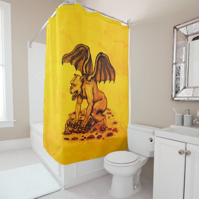 Golem Gargoyle Shower Curtain (In Situ)