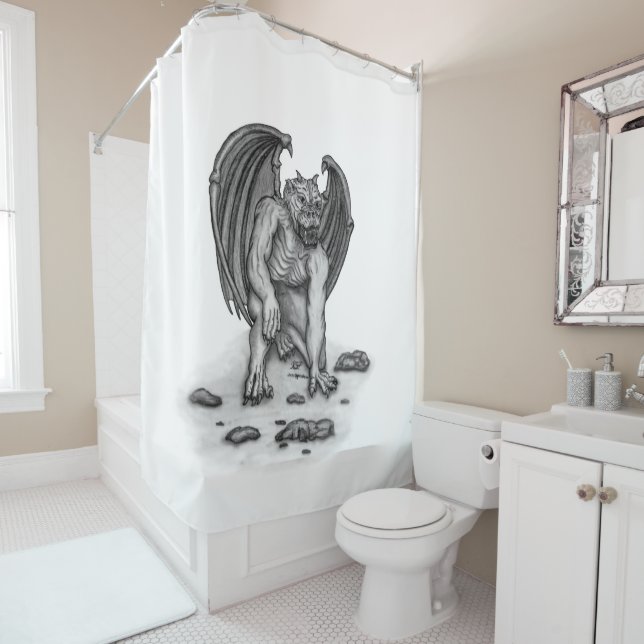 Golem Gargoyle Shower Curtain (In Situ)