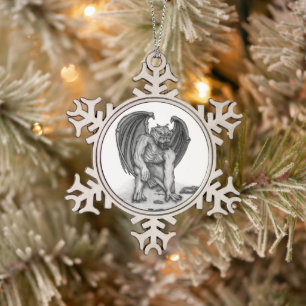Golem Gargoyle Snowflake Pewter Christmas Ornament
