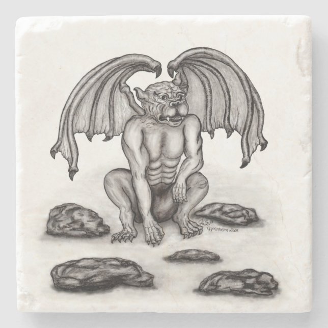 Golem Gargoyle Stone Coaster (Front)