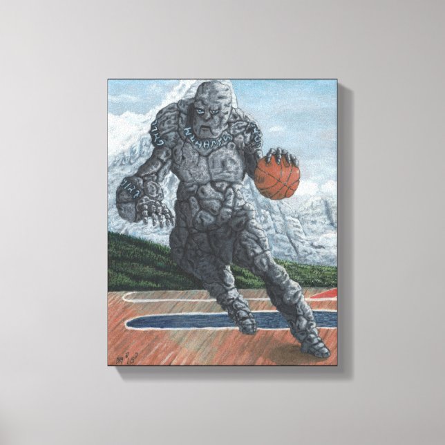 Golem Playing Basketball Fantasy Art Canvas Print (Front)