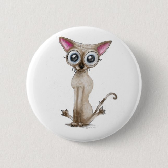 Golemn The Cat (Selkirk Rex) 6 Cm Round Badge (Front)