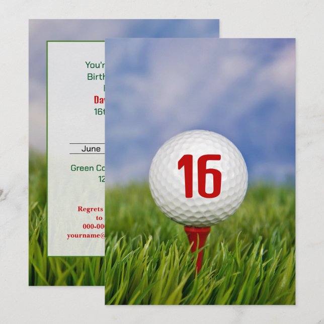 Golf 16th Birthday Party   Invitation (Front/Back)