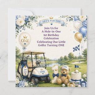 Golf 1 st Birthday with Golf Cart on Putting Green Invitation