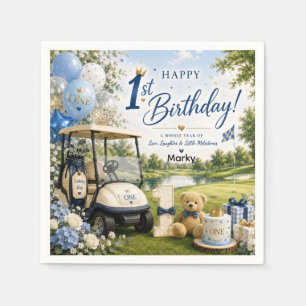 Golf 1 st Birthday with Golf Cart on Putting Green Napkin