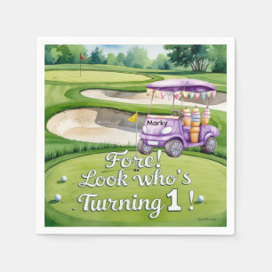Golf 1 st Birthday with Golf Cart on Putting Green Napkin