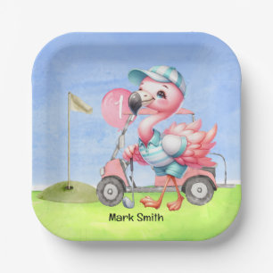 Golf 1st Birthday animal themed golfer Paper Plate