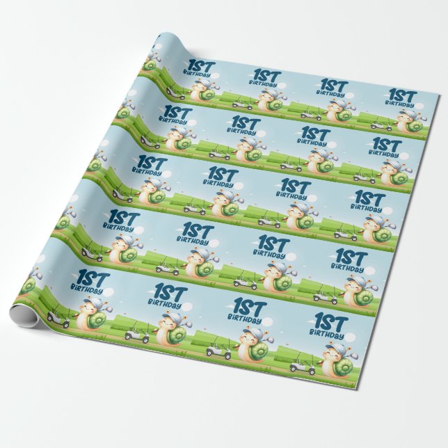 Golf 1st Birthday Cute themed  Wrapping Paper (Unrolled)