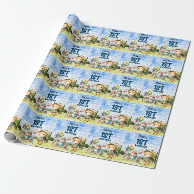 Golf 1st Birthday Cute themed  Wrapping Paper (Unrolled)
