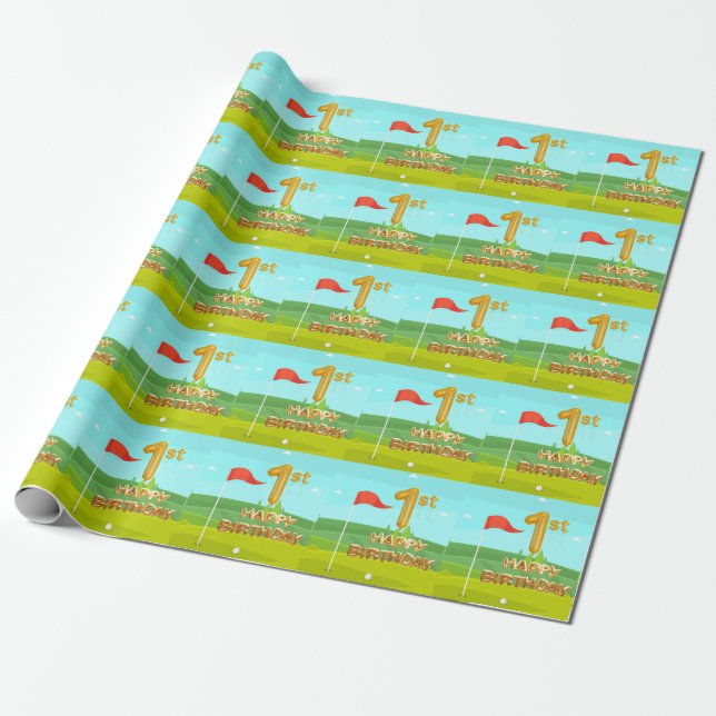 Golf 1st Birthday Cute themed  Wrapping Paper (Unrolled)