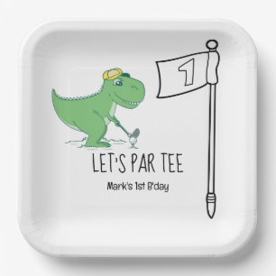 Golf 1st Birthday Dinosaur golfing let's par tee Paper Plate