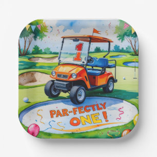 Golf 1st Birthday for baby boy golfer Paper Plate