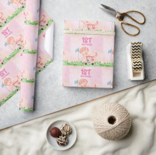 Golf 1st Birthday for baby girl on pink Wrapping Paper